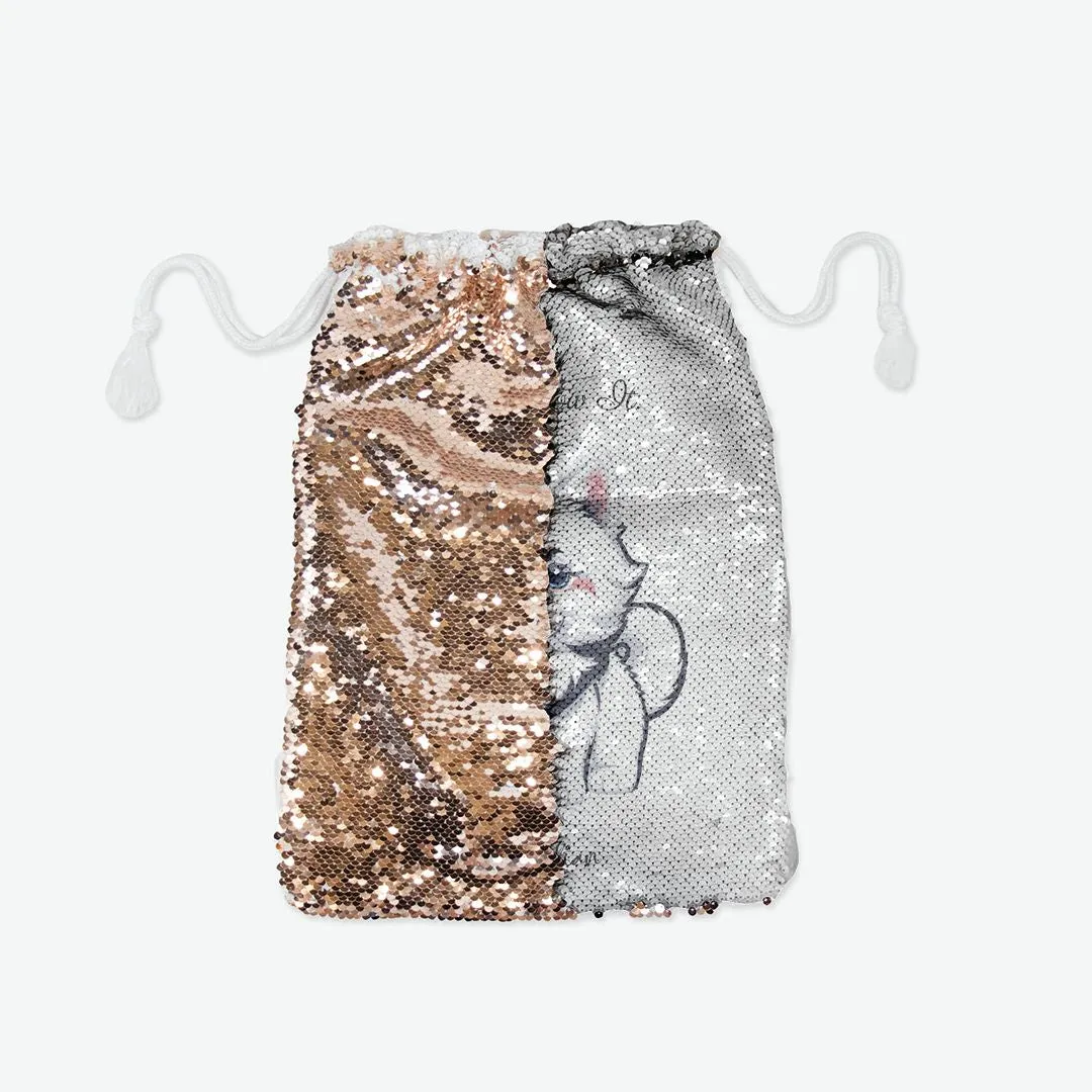 Fluffy Pup - Sequin Reversible Pull String Bag