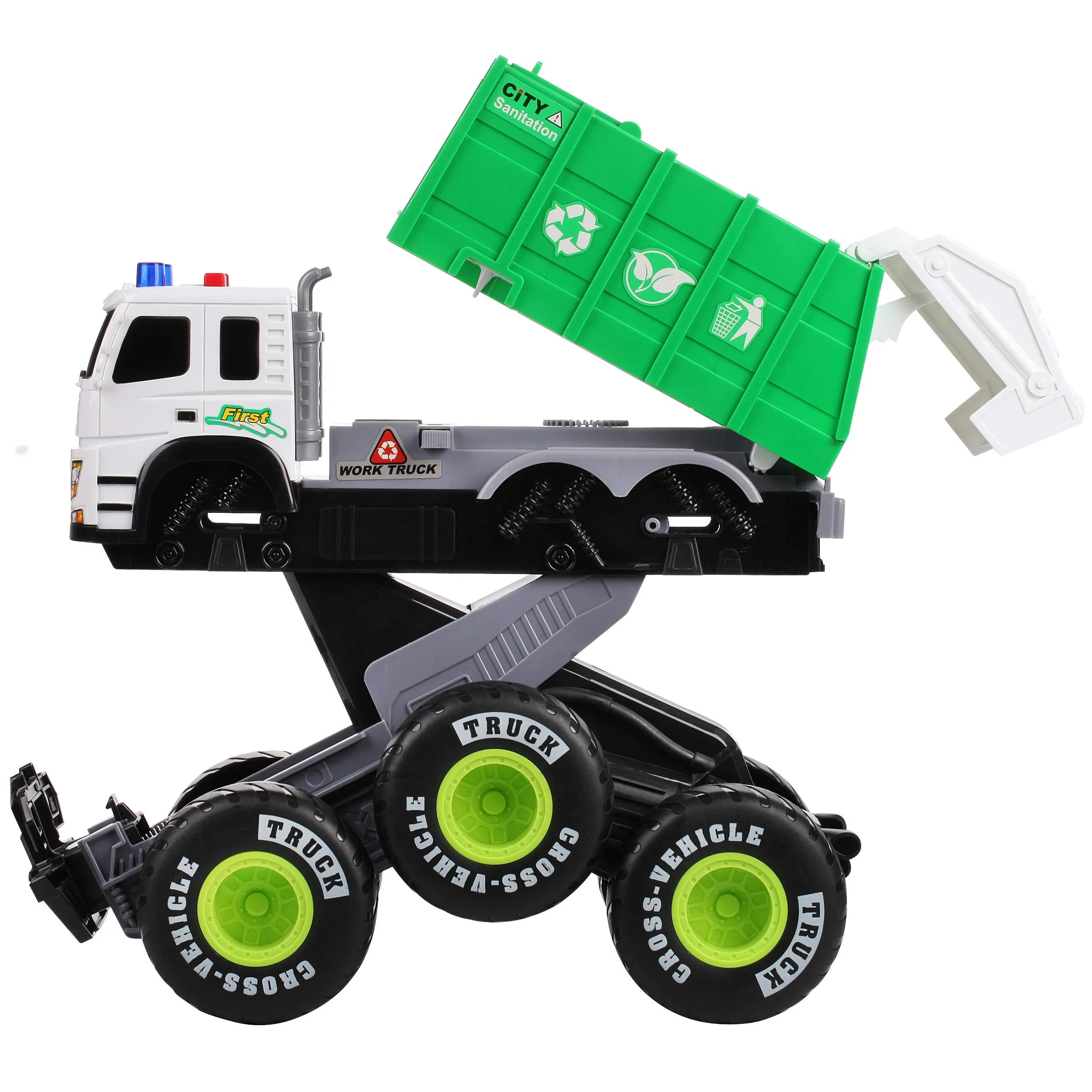 Friction Powered Monster Garbage Truck with Lights and Sounds, Transform Recycling Truck