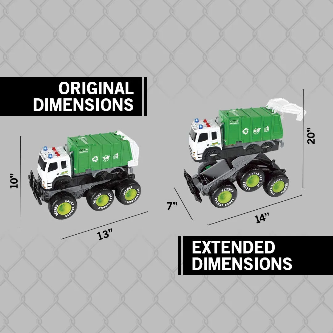 Friction Powered Monster Garbage Truck with Lights and Sounds, Transform Recycling Truck