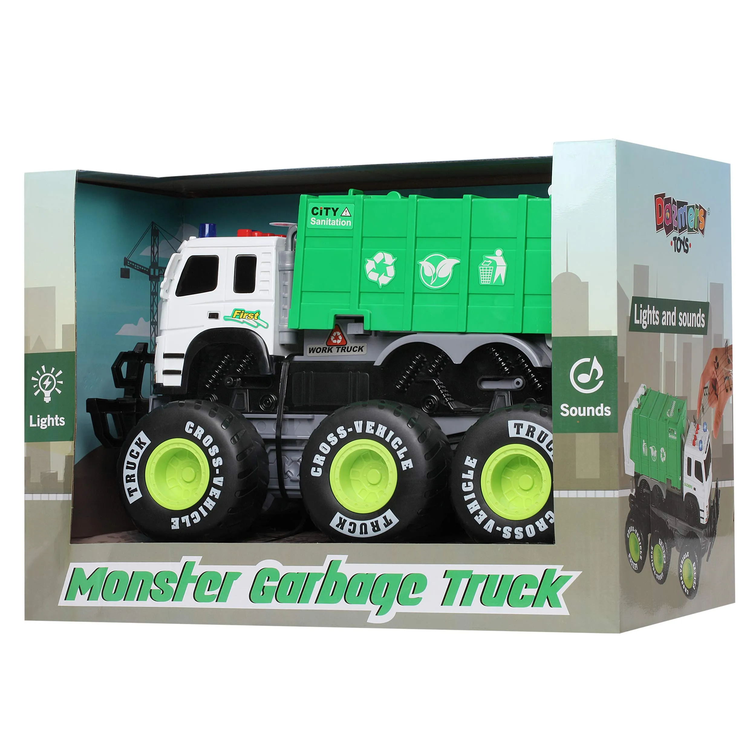 Friction Powered Monster Garbage Truck with Lights and Sounds, Transform Recycling Truck