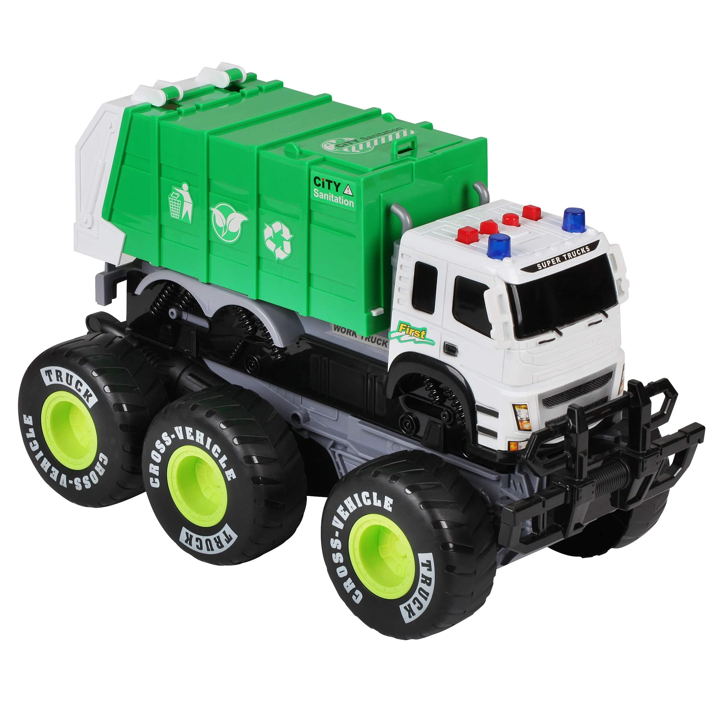 Friction Powered Monster Garbage Truck with Lights and Sounds, Transform Recycling Truck