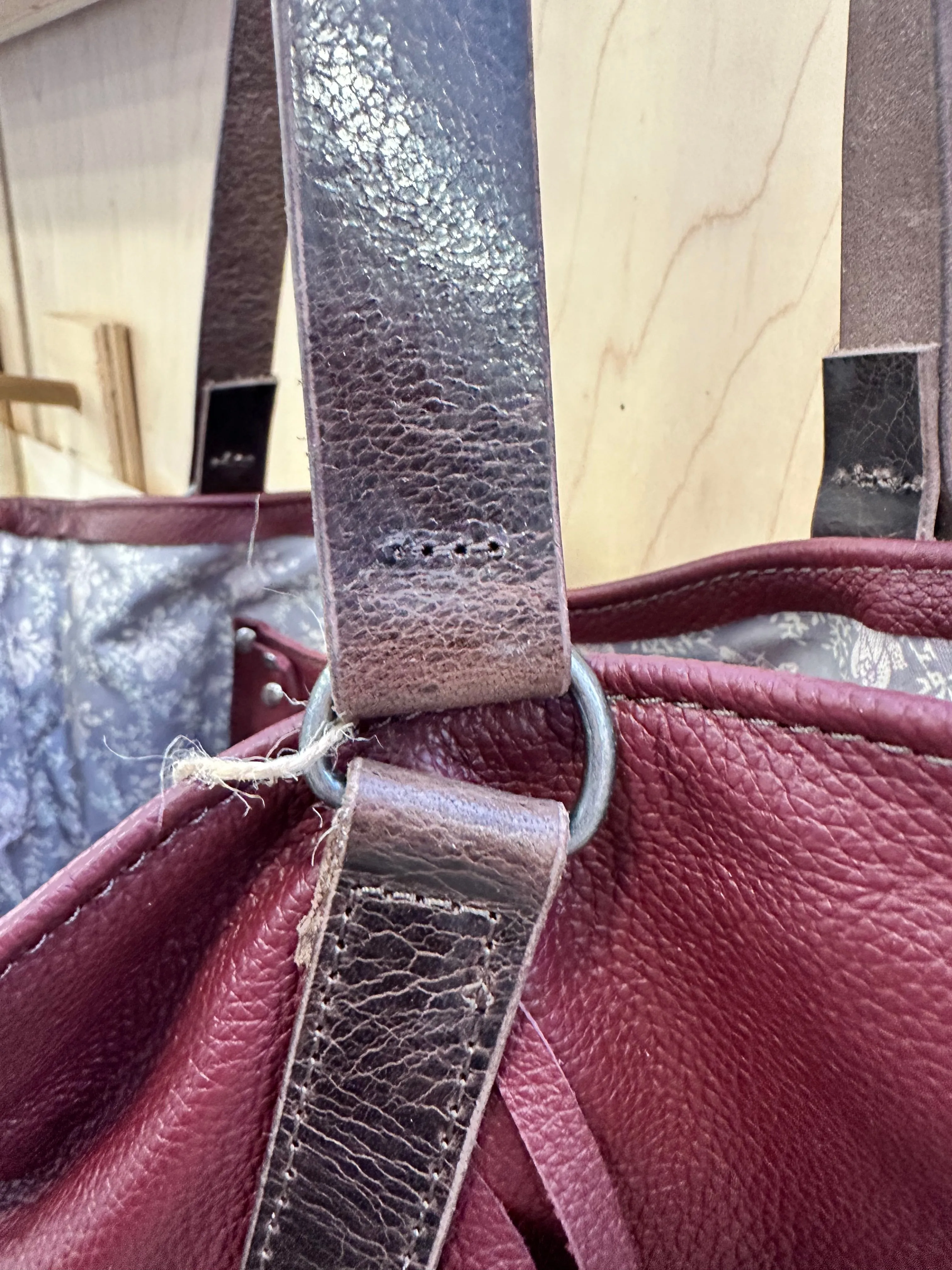 Fringe Purse in Burgundy with Water Buffalo