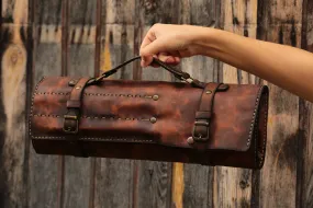 Genuine Cow Leather knife Pouch Knife Roll Chef bag Professional Case