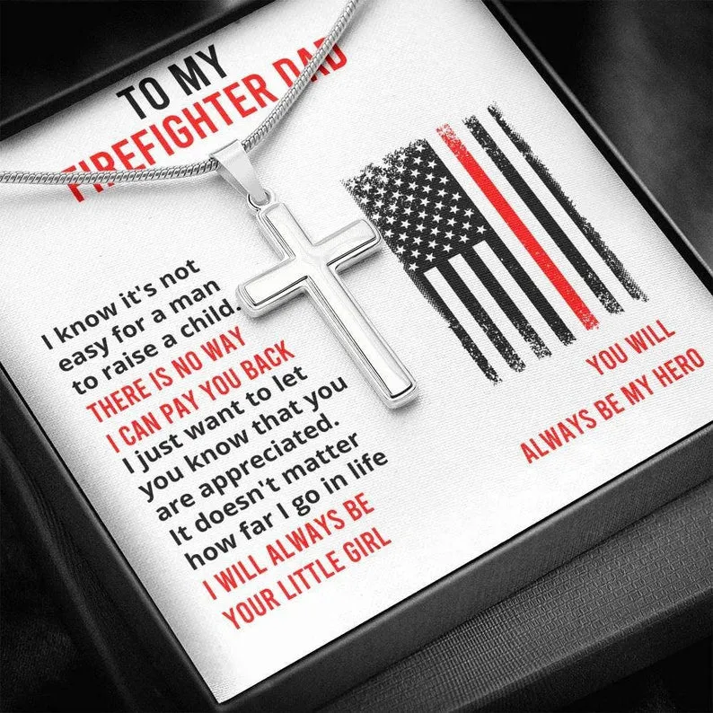 Gift For Firefighter, Cross Necklace For Firefighter Dad, Husband Birthday gift for firefighter dad