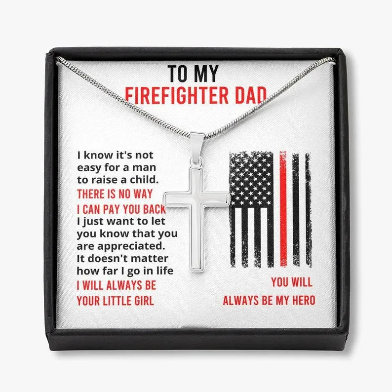 Gift For Firefighter, Cross Necklace For Firefighter Dad, Husband Birthday gift for firefighter dad
