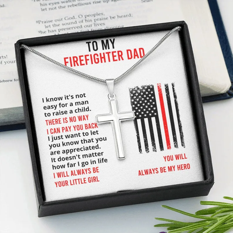 Gift For Firefighter, Cross Necklace For Firefighter Dad, Husband Birthday gift for firefighter dad