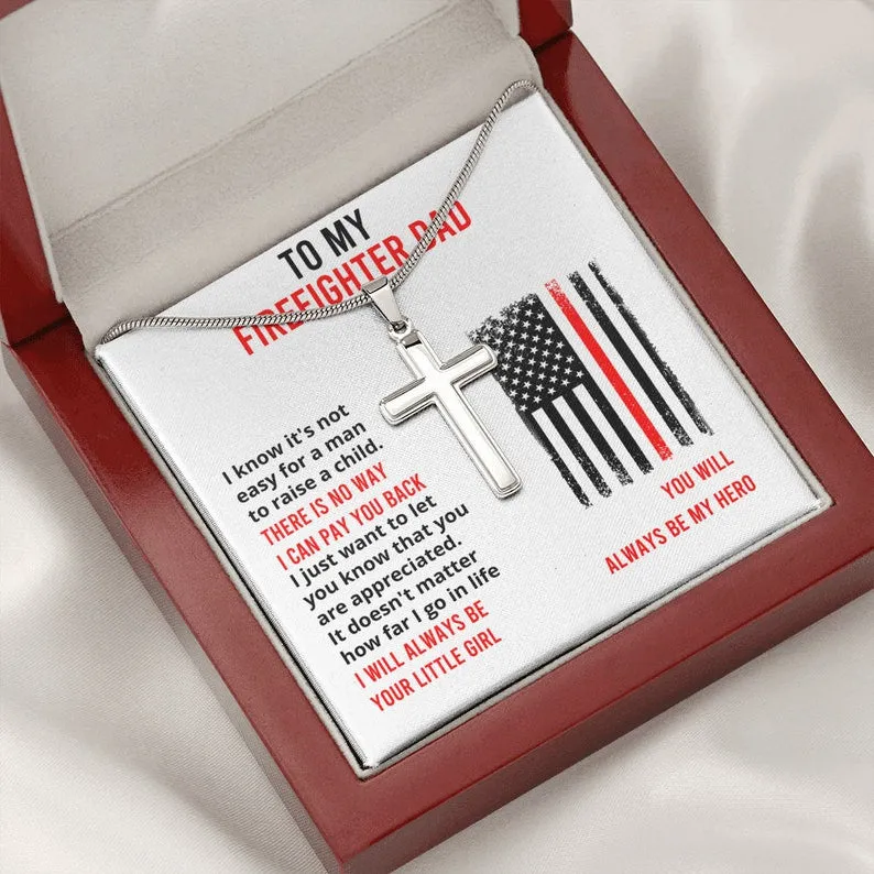 Gift For Firefighter, Cross Necklace For Firefighter Dad, Husband Birthday gift for firefighter dad