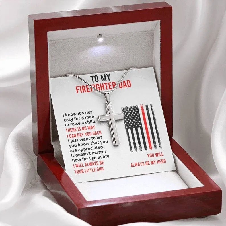 Gift For Firefighter, Cross Necklace For Firefighter Dad, Husband Birthday gift for firefighter dad