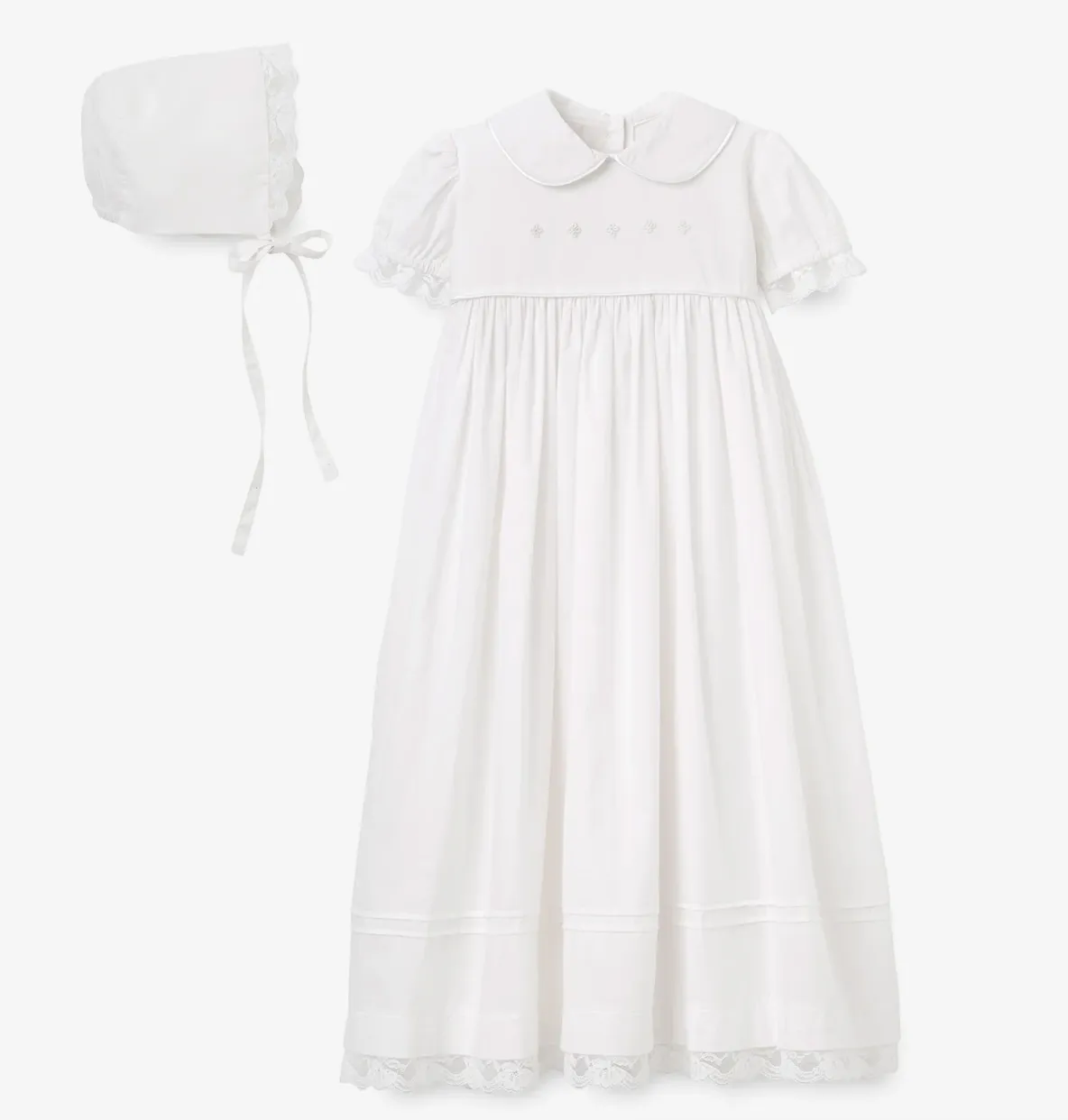 Girls' Gown & Bonnet Christening Set in White (0-12M)