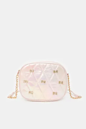 Girls Pink Embellished Cross Body Bag