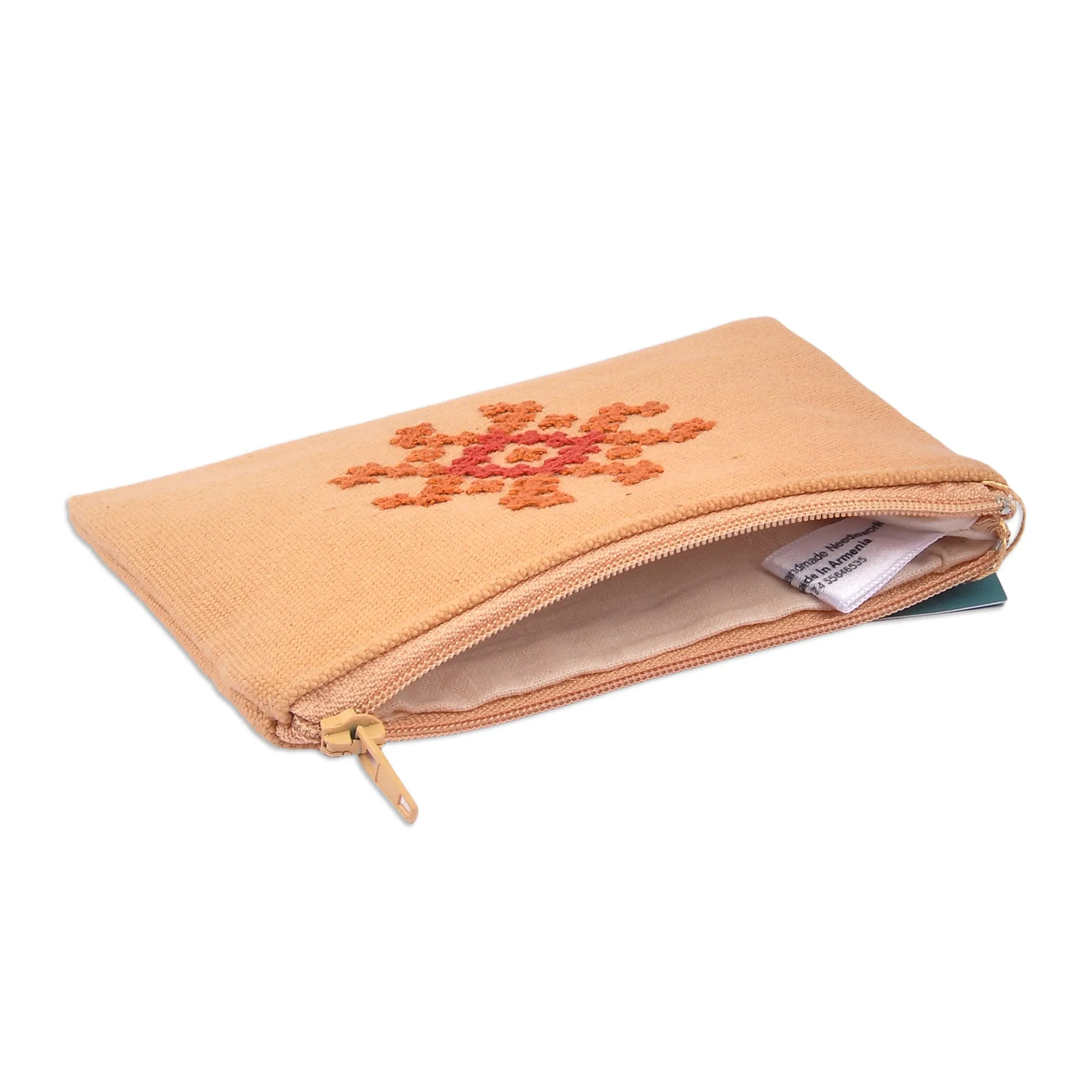 Handcrafted Flower-Themed Embroidered Cotton Cosmetic Bag - Marash Flower | NOVICA