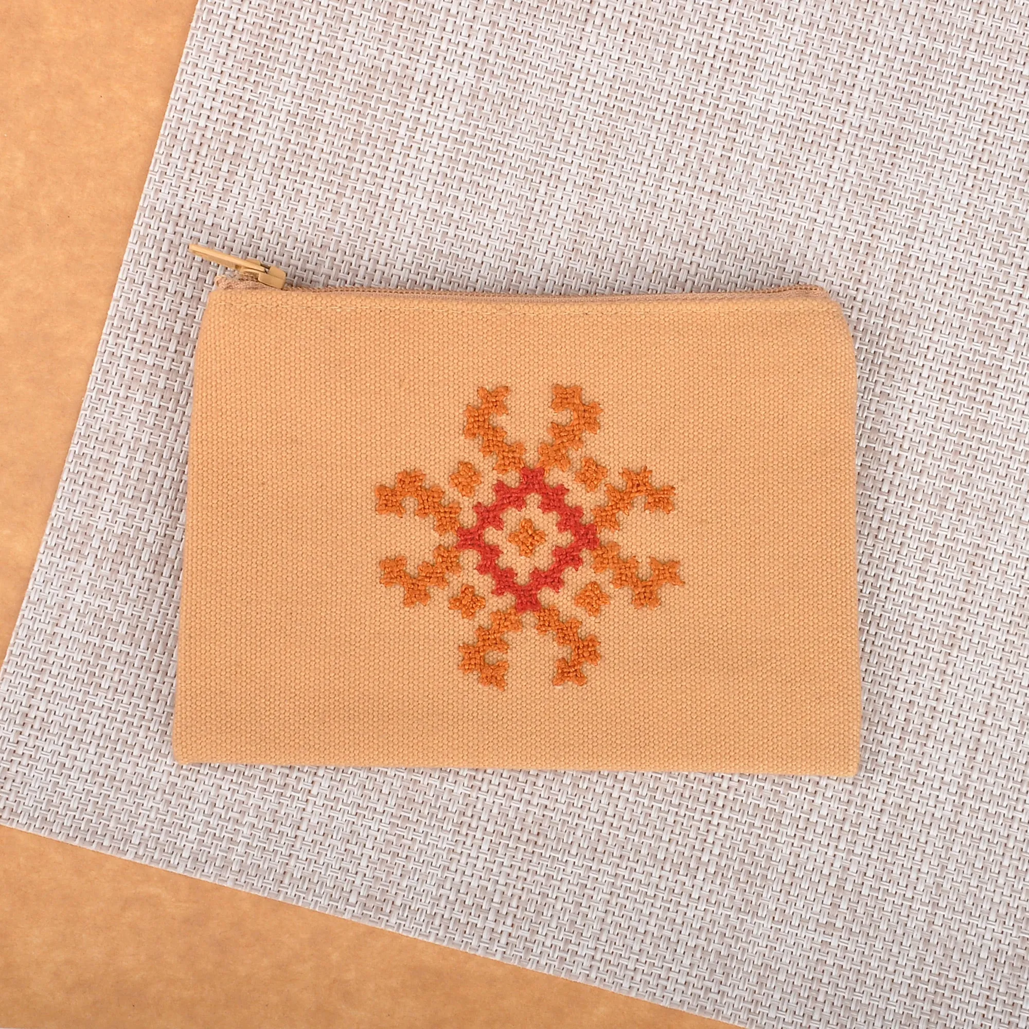 Handcrafted Flower-Themed Embroidered Cotton Cosmetic Bag - Marash Flower | NOVICA