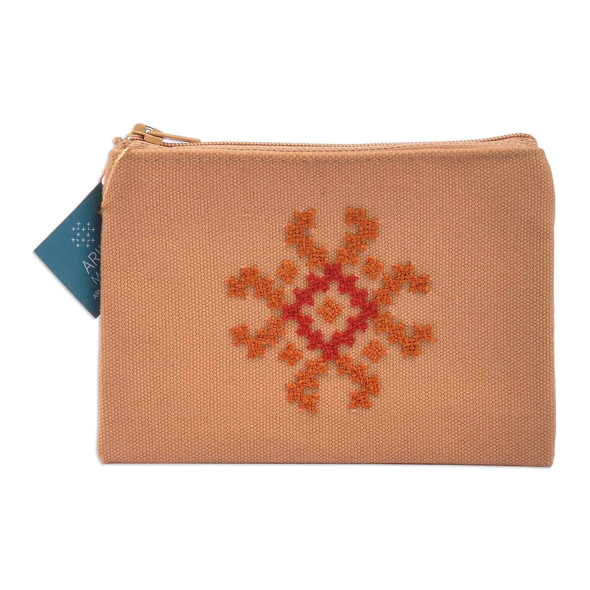 Handcrafted Flower-Themed Embroidered Cotton Cosmetic Bag - Marash Flower | NOVICA