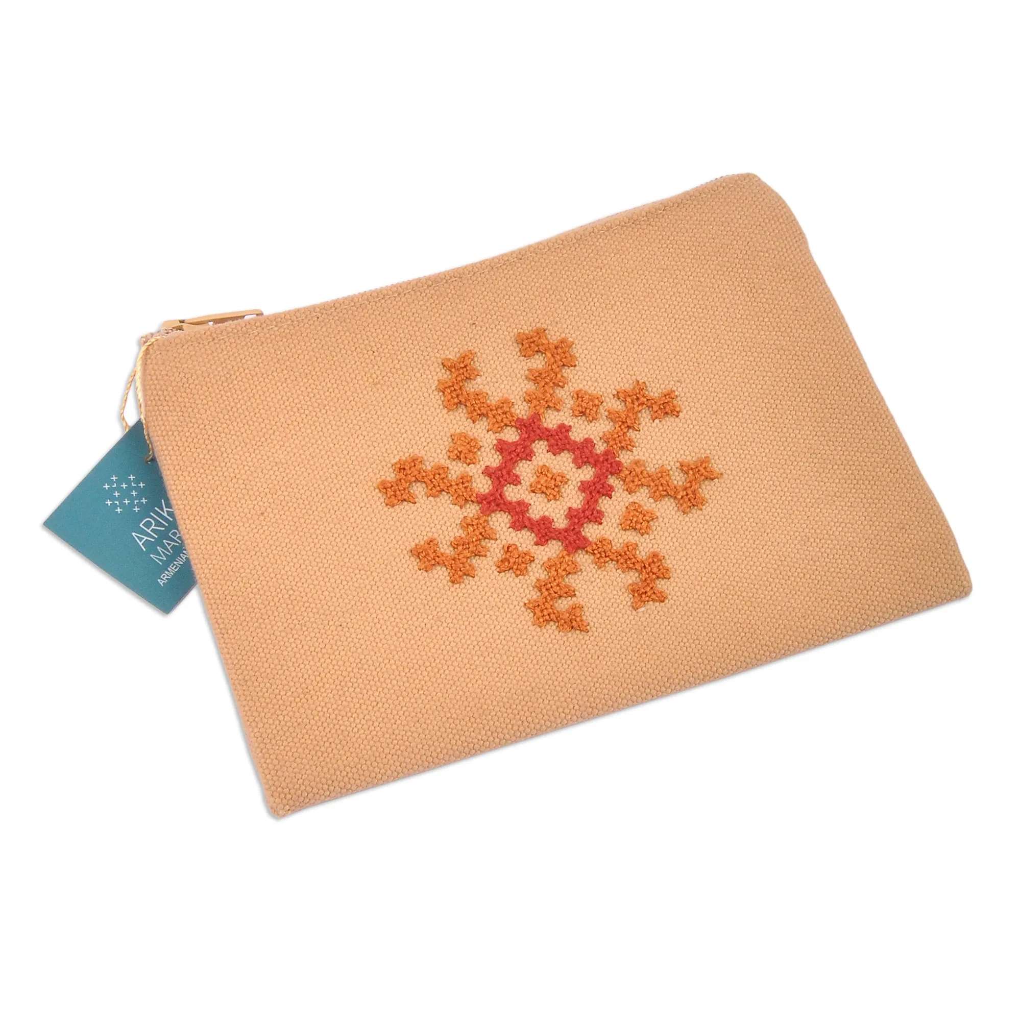 Handcrafted Flower-Themed Embroidered Cotton Cosmetic Bag - Marash Flower | NOVICA