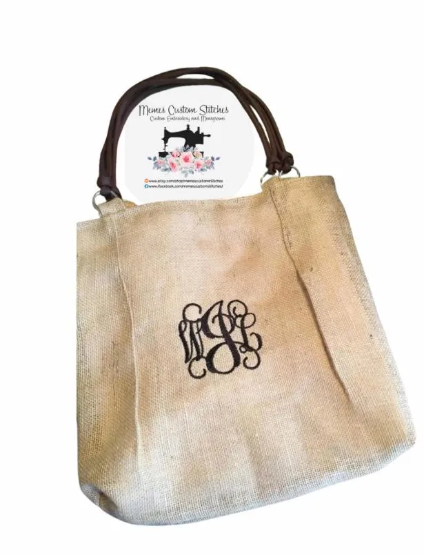 Handmade Monogram Personalized Pleated Burlap Shoulder Purse/Tote,Gift for Her