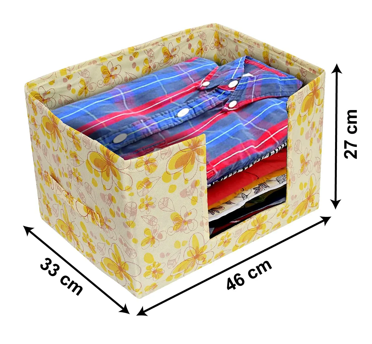 Heart Home Flower Printed Non-Woven Foldable Saree Stacker, Wardrobe Organizer, Storage Bin With Handle- Pack of 4 (Yellow)-HS43HEARTH26394