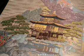 Kinkakuji Fukuro Obi - Rare Vintage Silk Kimono Belt - UNESCO World Heritage Golden Pavilion Temple