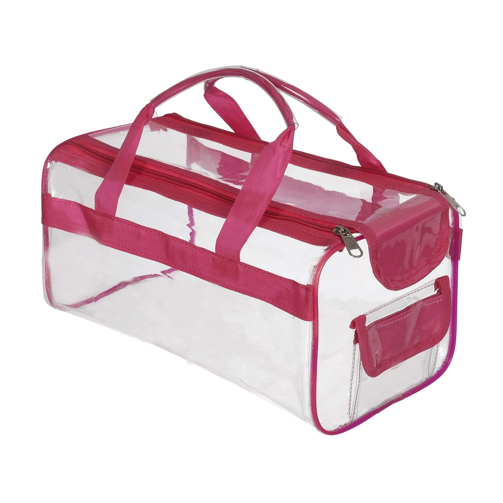 Kuber Industries Large Size 2 Crystal Clear Plastic Cosmetic Bags Travel PVC Vinyl Toiletry Bag, Zipper Large Transparent Waterproof Make-Up Case Organizer Bag (Pink)