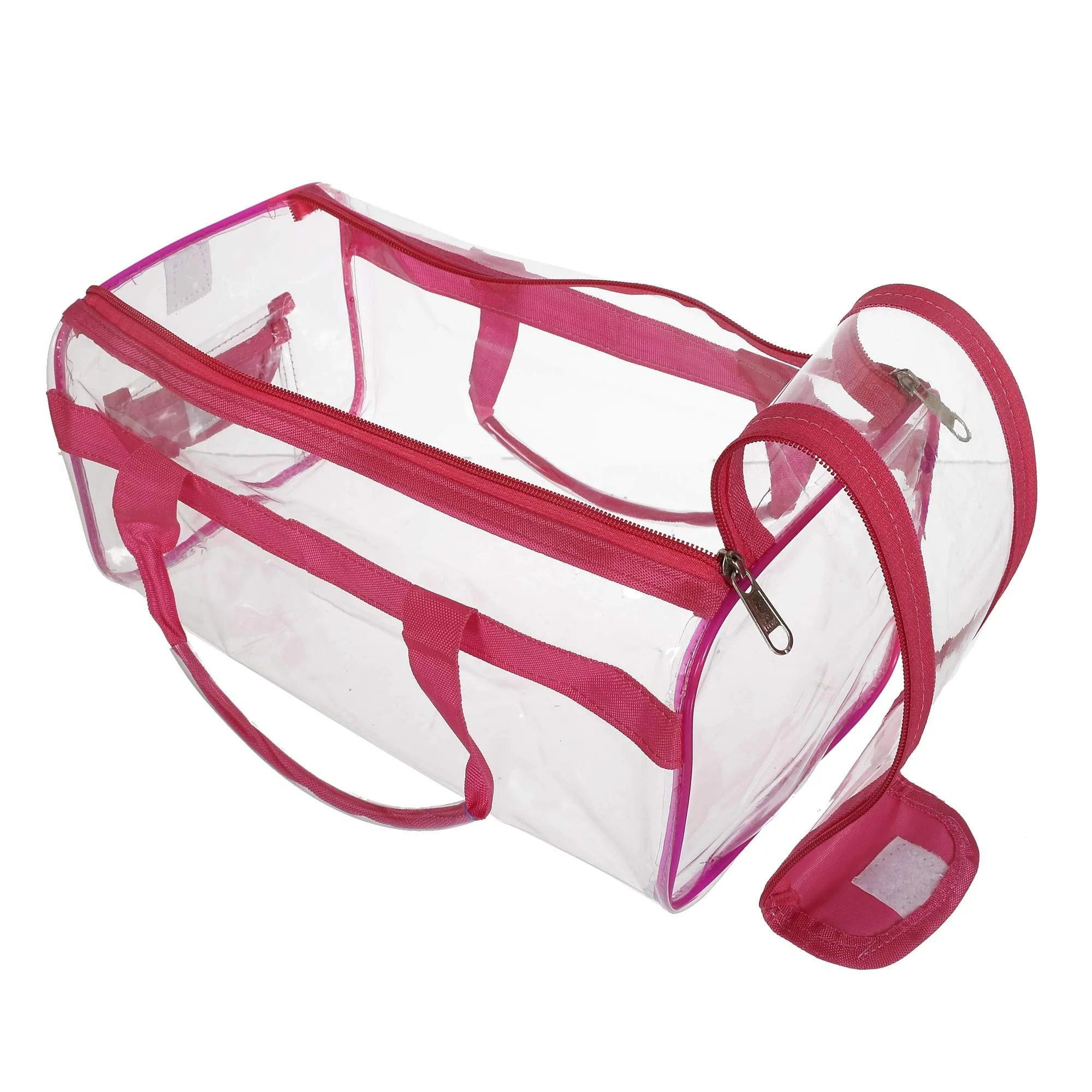 Kuber Industries Large Size 2 Crystal Clear Plastic Cosmetic Bags Travel PVC Vinyl Toiletry Bag, Zipper Large Transparent Waterproof Make-Up Case Organizer Bag (Pink)