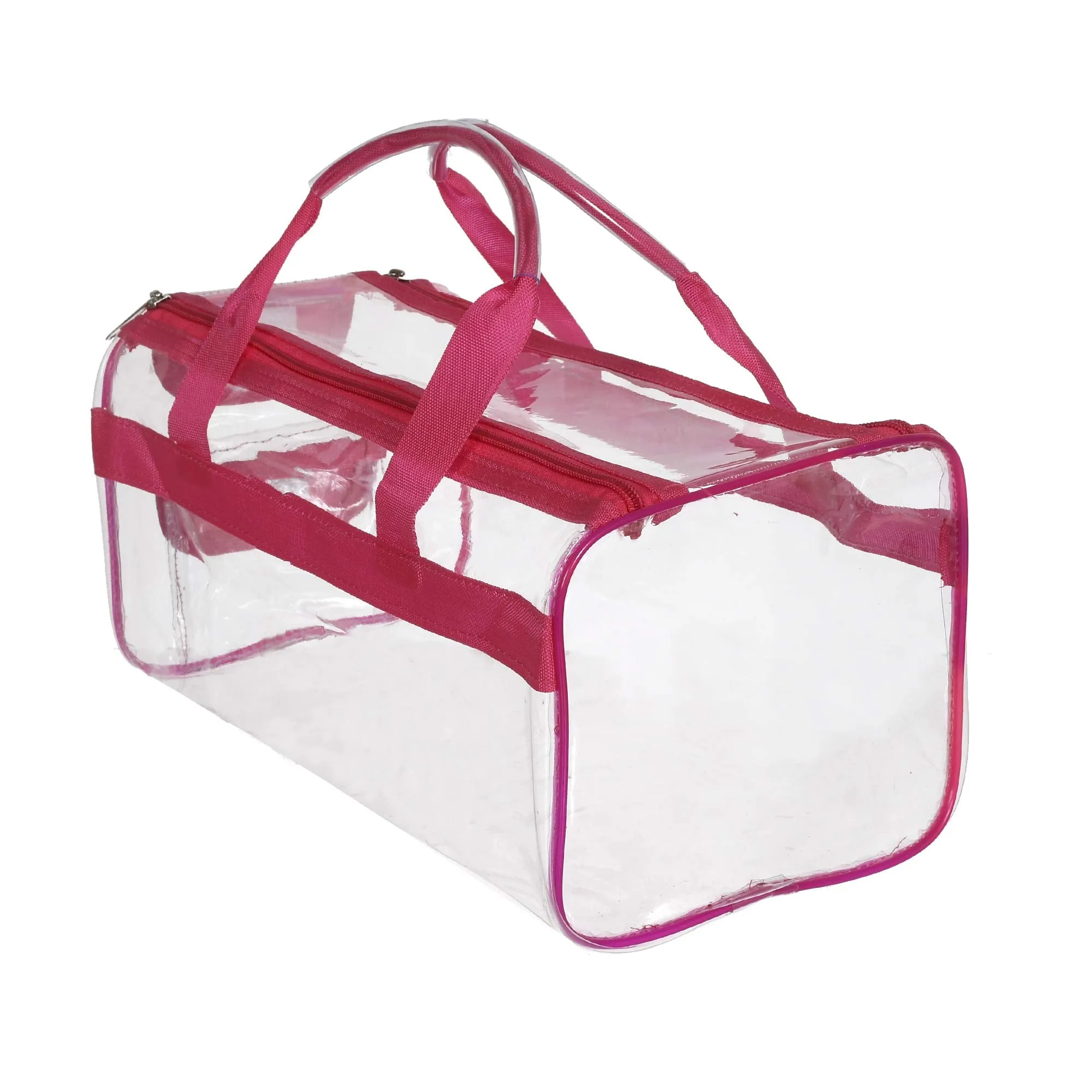 Kuber Industries Large Size 2 Crystal Clear Plastic Cosmetic Bags Travel PVC Vinyl Toiletry Bag, Zipper Large Transparent Waterproof Make-Up Case Organizer Bag (Pink)