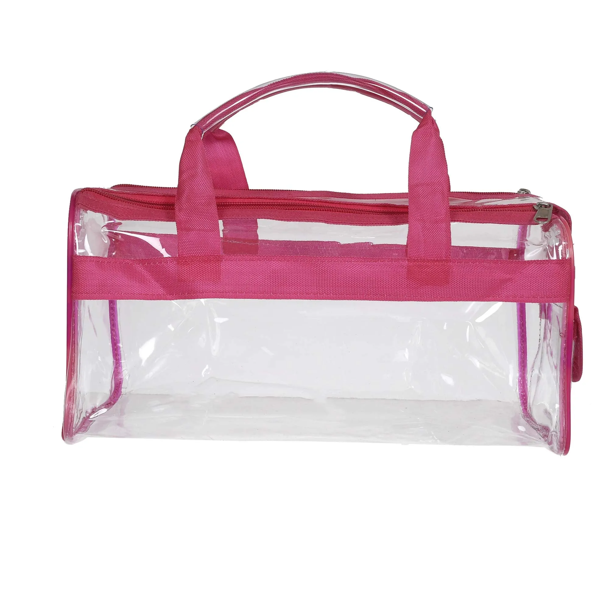 Kuber Industries Large Size 2 Crystal Clear Plastic Cosmetic Bags Travel PVC Vinyl Toiletry Bag, Zipper Large Transparent Waterproof Make-Up Case Organizer Bag (Pink)