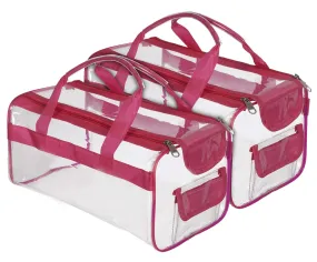 Kuber Industries Large Size 2 Crystal Clear Plastic Cosmetic Bags Travel PVC Vinyl Toiletry Bag, Zipper Large Transparent Waterproof Make-Up Case Organizer Bag (Pink)