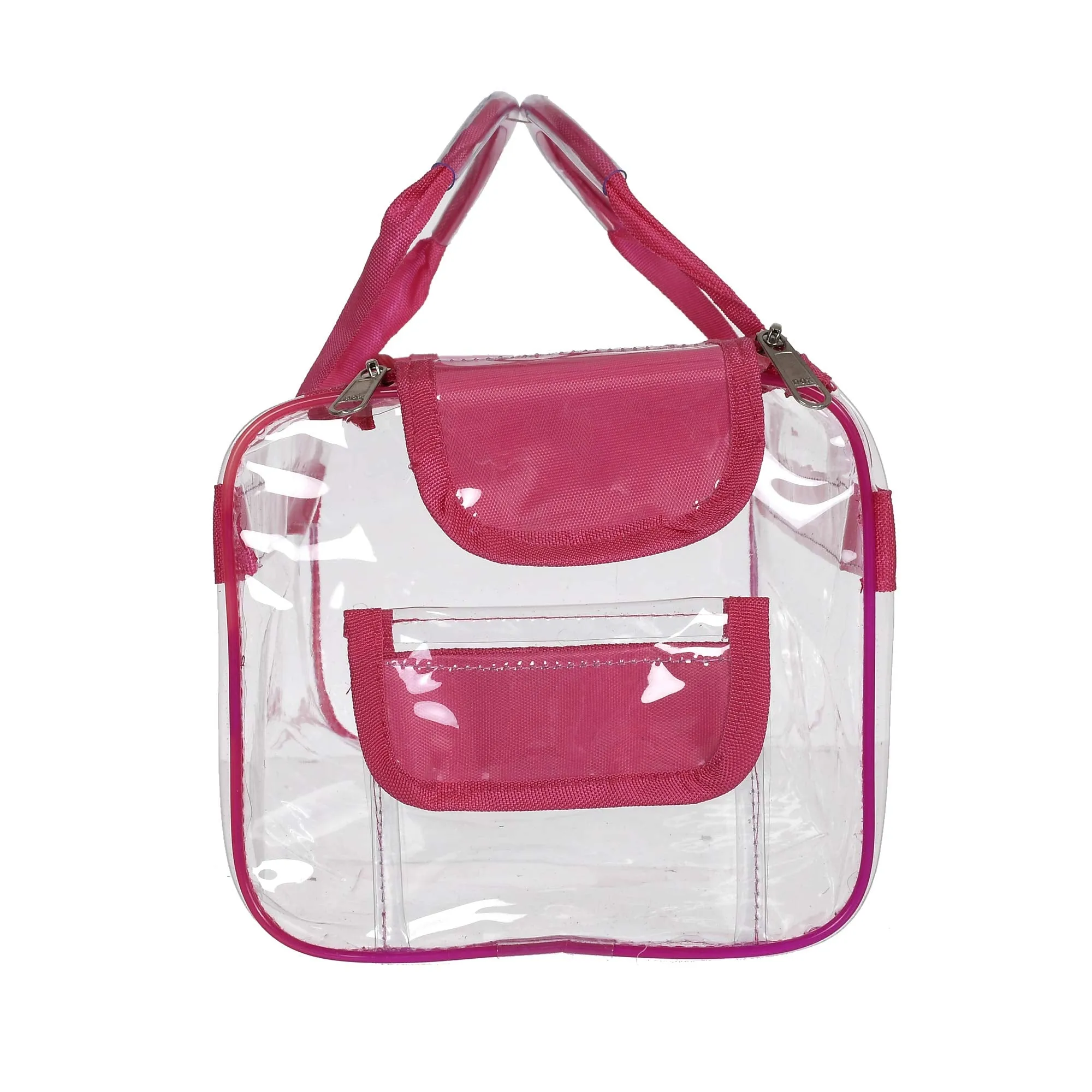 Kuber Industries Large Size 2 Crystal Clear Plastic Cosmetic Bags Travel PVC Vinyl Toiletry Bag, Zipper Large Transparent Waterproof Make-Up Case Organizer Bag (Pink)