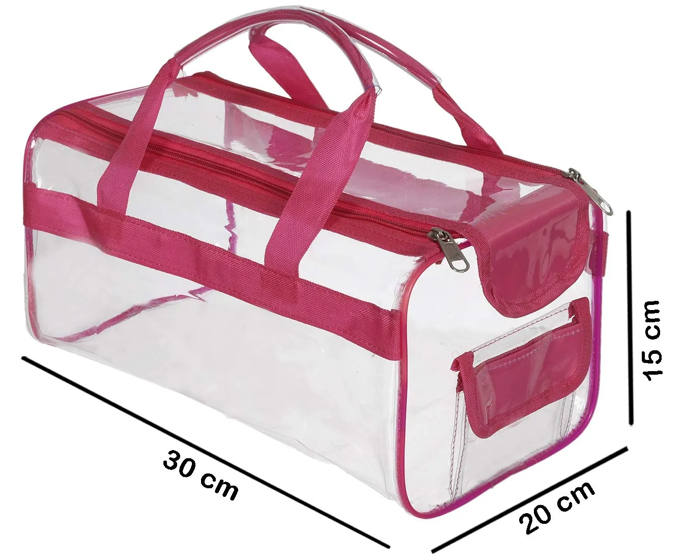 Kuber Industries Large Size 2 Crystal Clear Plastic Cosmetic Bags Travel PVC Vinyl Toiletry Bag, Zipper Large Transparent Waterproof Make-Up Case Organizer Bag (Pink)