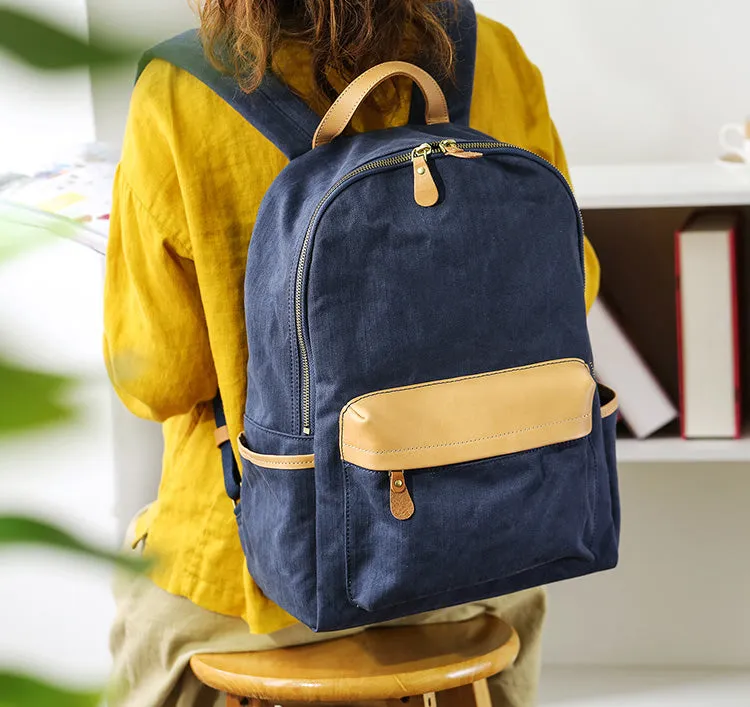 Ladies Canvas And Leather Backpack Hiking Rucksack For Women
