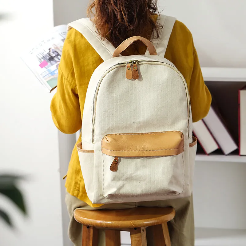 Ladies Canvas And Leather Backpack Hiking Rucksack For Women