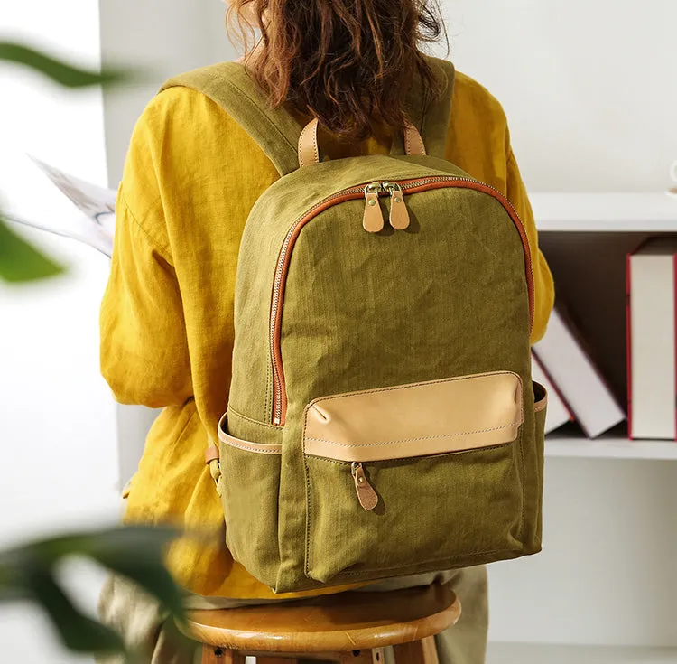 Ladies Canvas And Leather Backpack Hiking Rucksack For Women