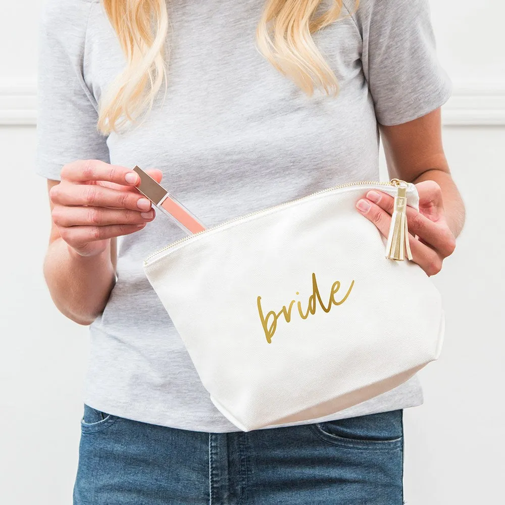LARGE PERSONALIZED CANVAS MAKEUP & TOILETRY BAG FOR  WOMEN -  BRIDE SCRIPT