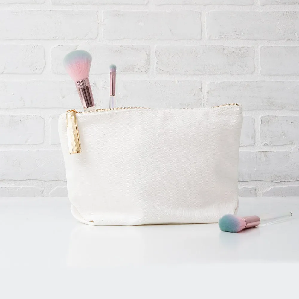 LARGE PERSONALIZED CANVAS MAKEUP & TOILETRY BAG FOR  WOMEN -  BRIDE SCRIPT