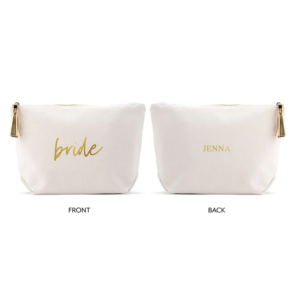 LARGE PERSONALIZED CANVAS MAKEUP & TOILETRY BAG FOR  WOMEN -  BRIDE SCRIPT