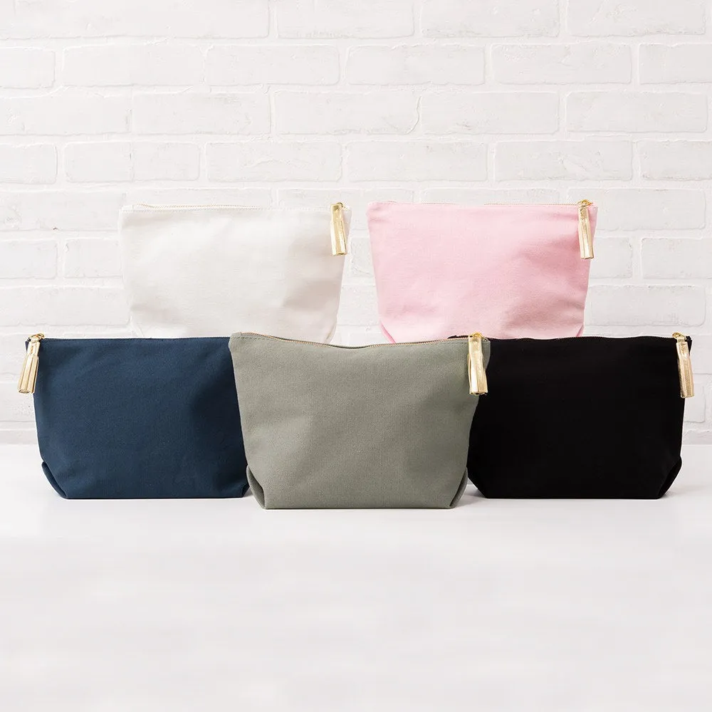 LARGE PERSONALIZED CANVAS MAKEUP & TOILETRY BAG FOR  WOMEN -  BRIDE SCRIPT