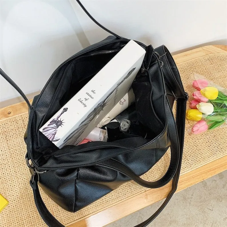 Large Shopper Bag Solid Color Quality Soft Leather