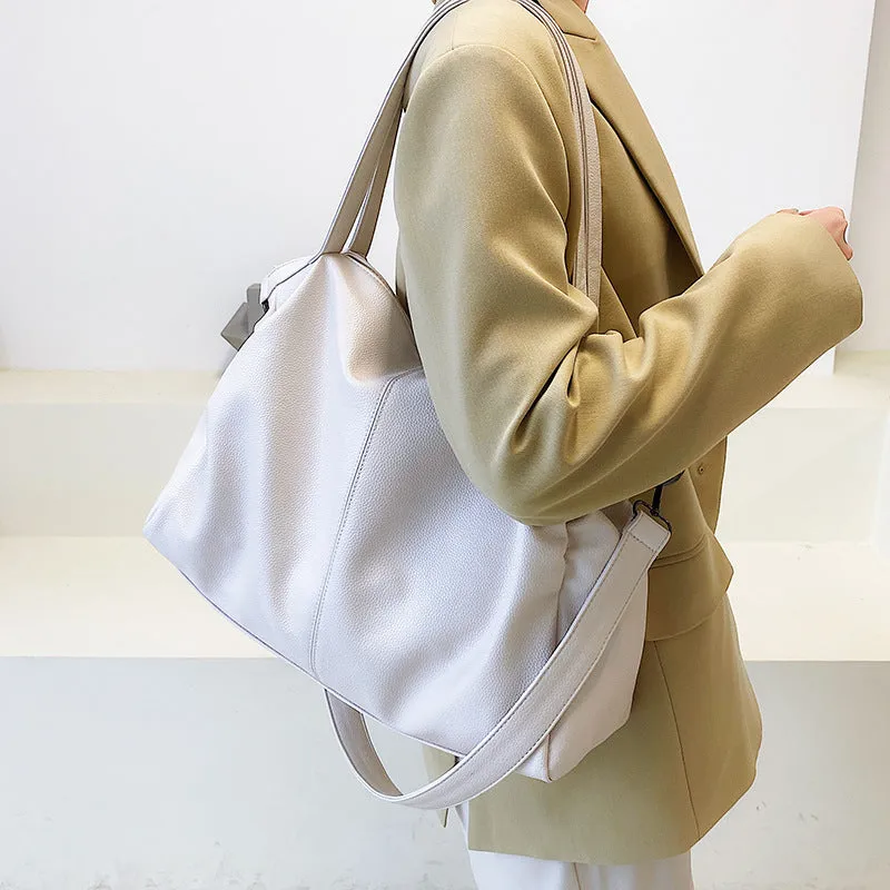 Large Shopper Bag Solid Color Quality Soft Leather