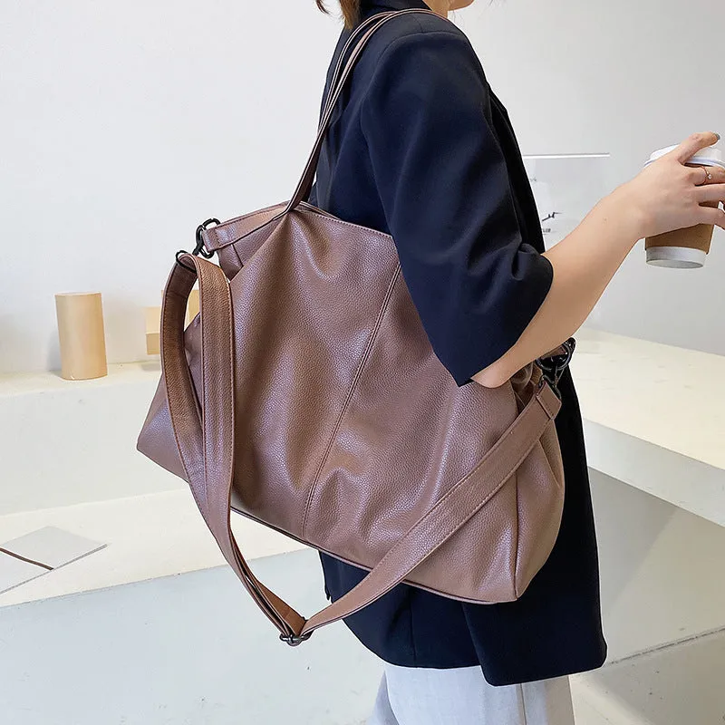 Large Shopper Bag Solid Color Quality Soft Leather