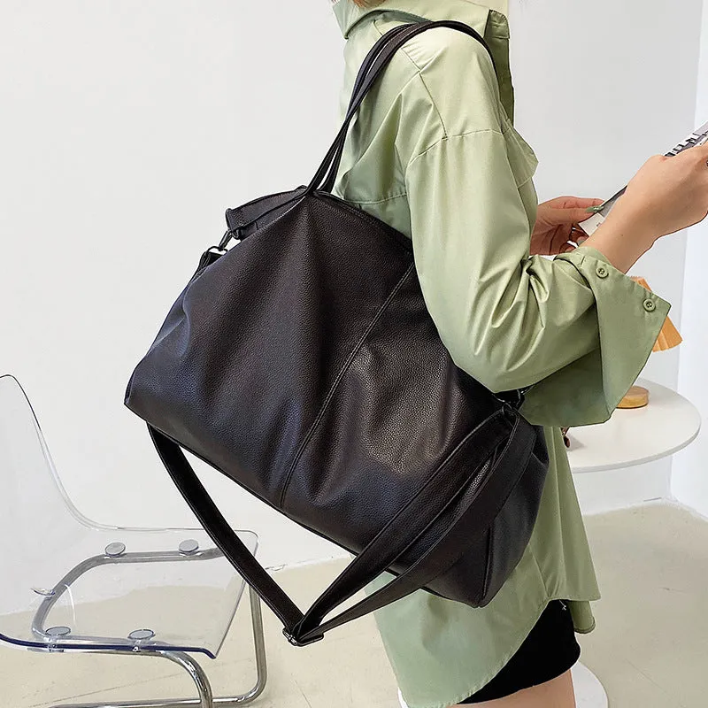 Large Shopper Bag Solid Color Quality Soft Leather