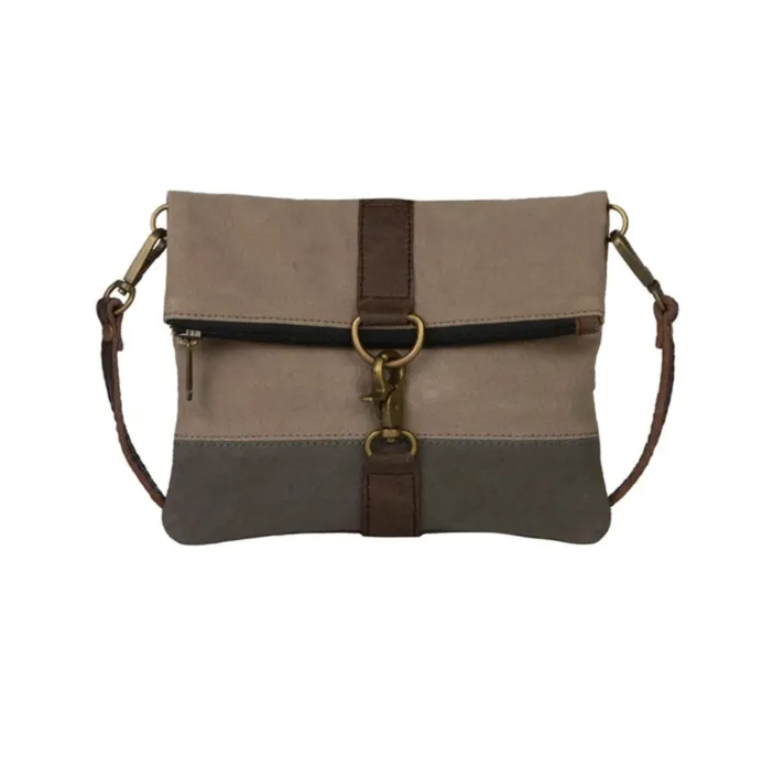 Latch Hook Canvas Crossbody Bag in Stone