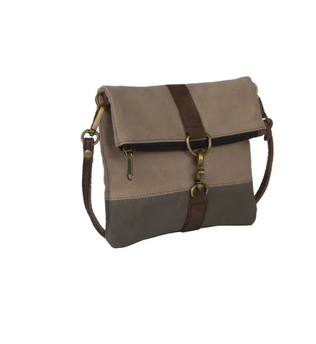 Latch Hook Canvas Crossbody Bag in Stone