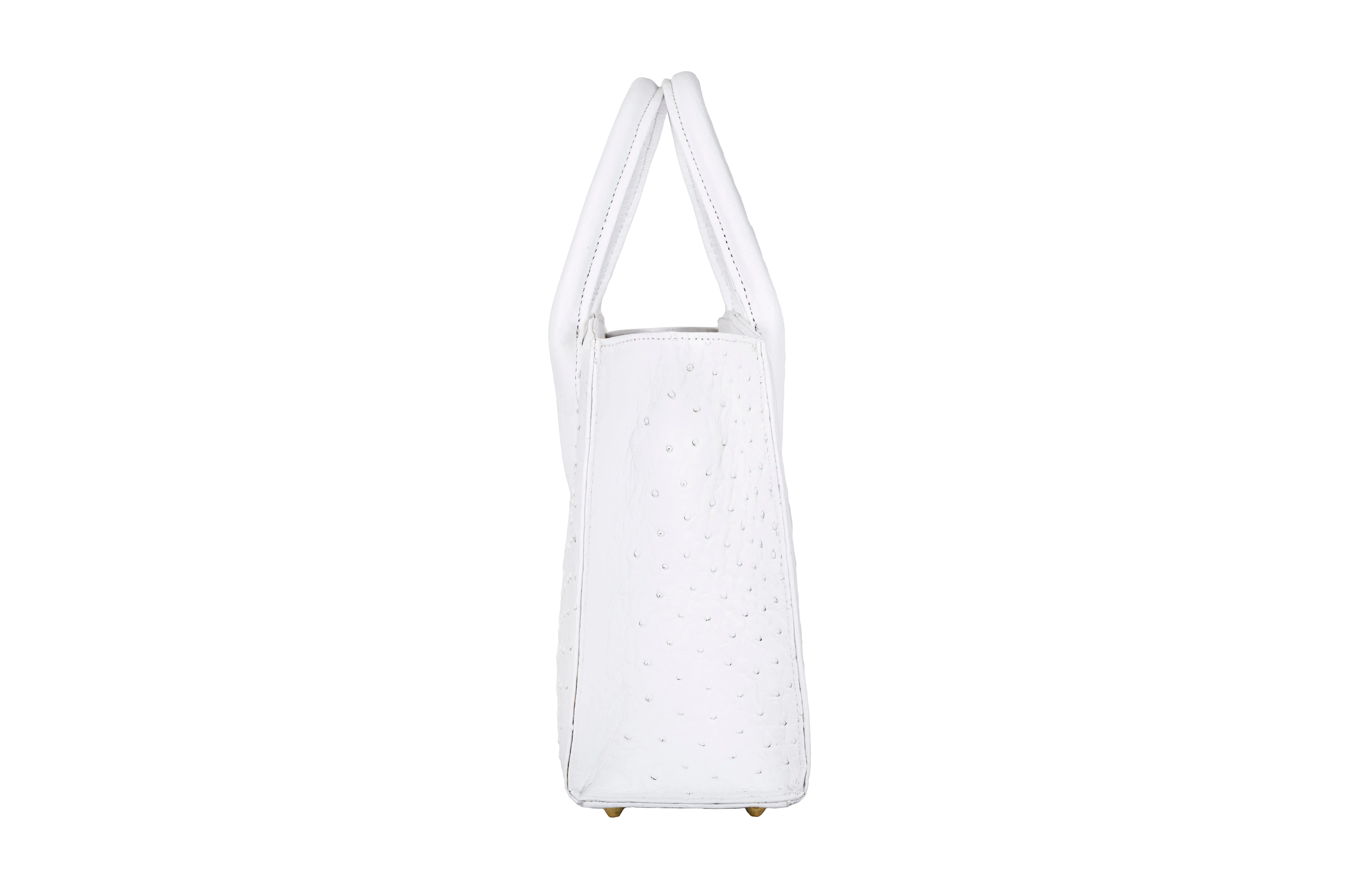 Lauren - Medium size, top handle white ostrich and ostrich shin leather tote bag