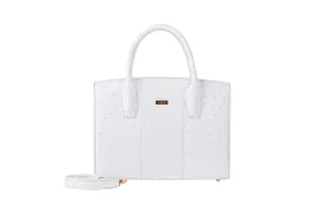 Lauren - Medium size, top handle white ostrich and ostrich shin leather tote bag