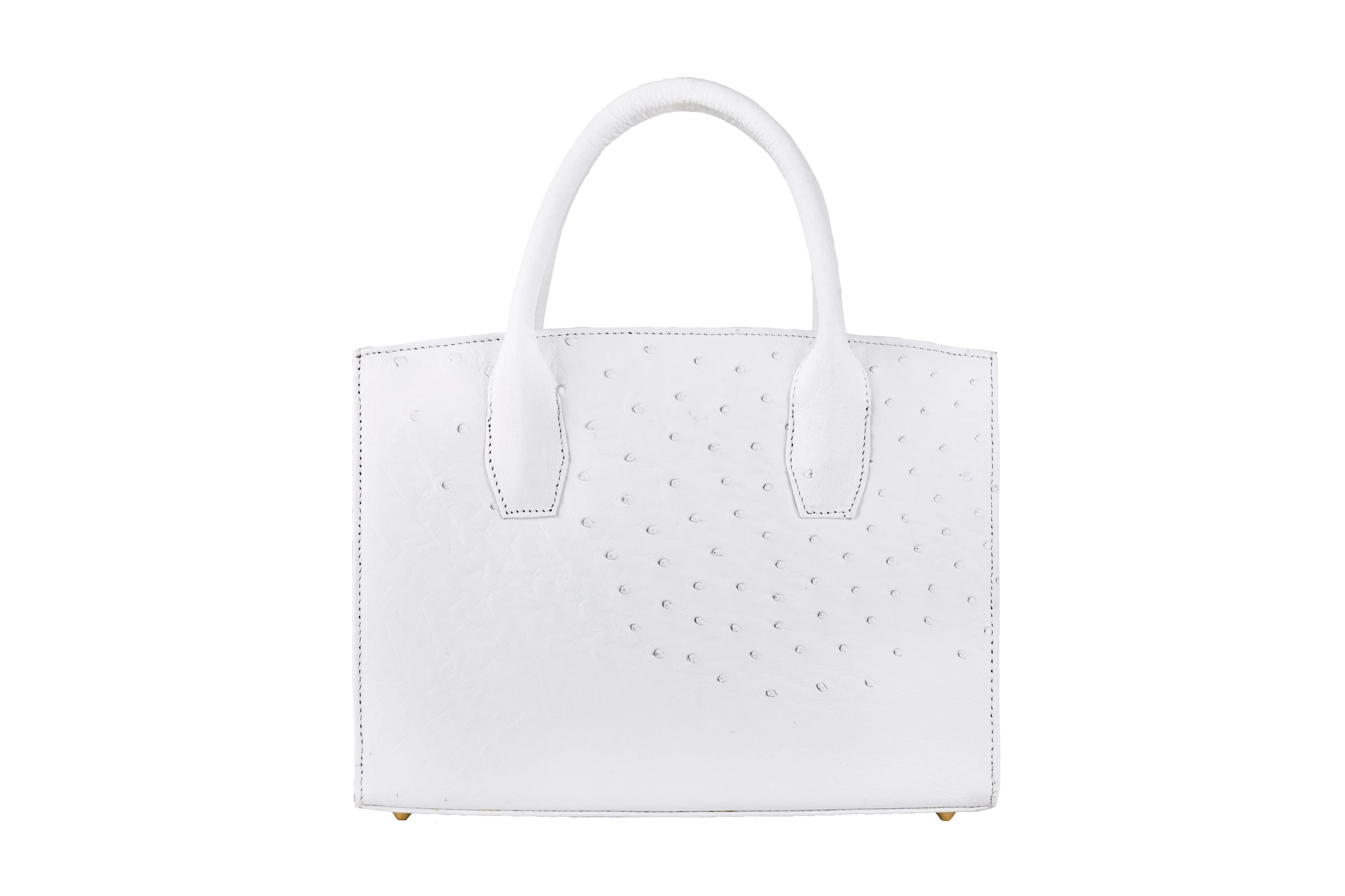 Lauren - Medium size, top handle white ostrich and ostrich shin leather tote bag