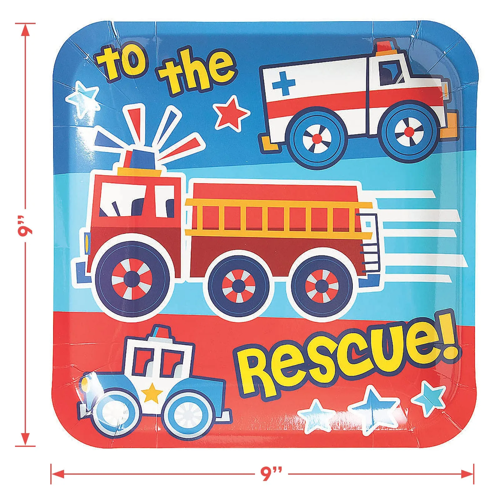Little Hero Party To the Rescue Firefighter and Police Square Paper Dinner Plates and Napkins (Serves 16)