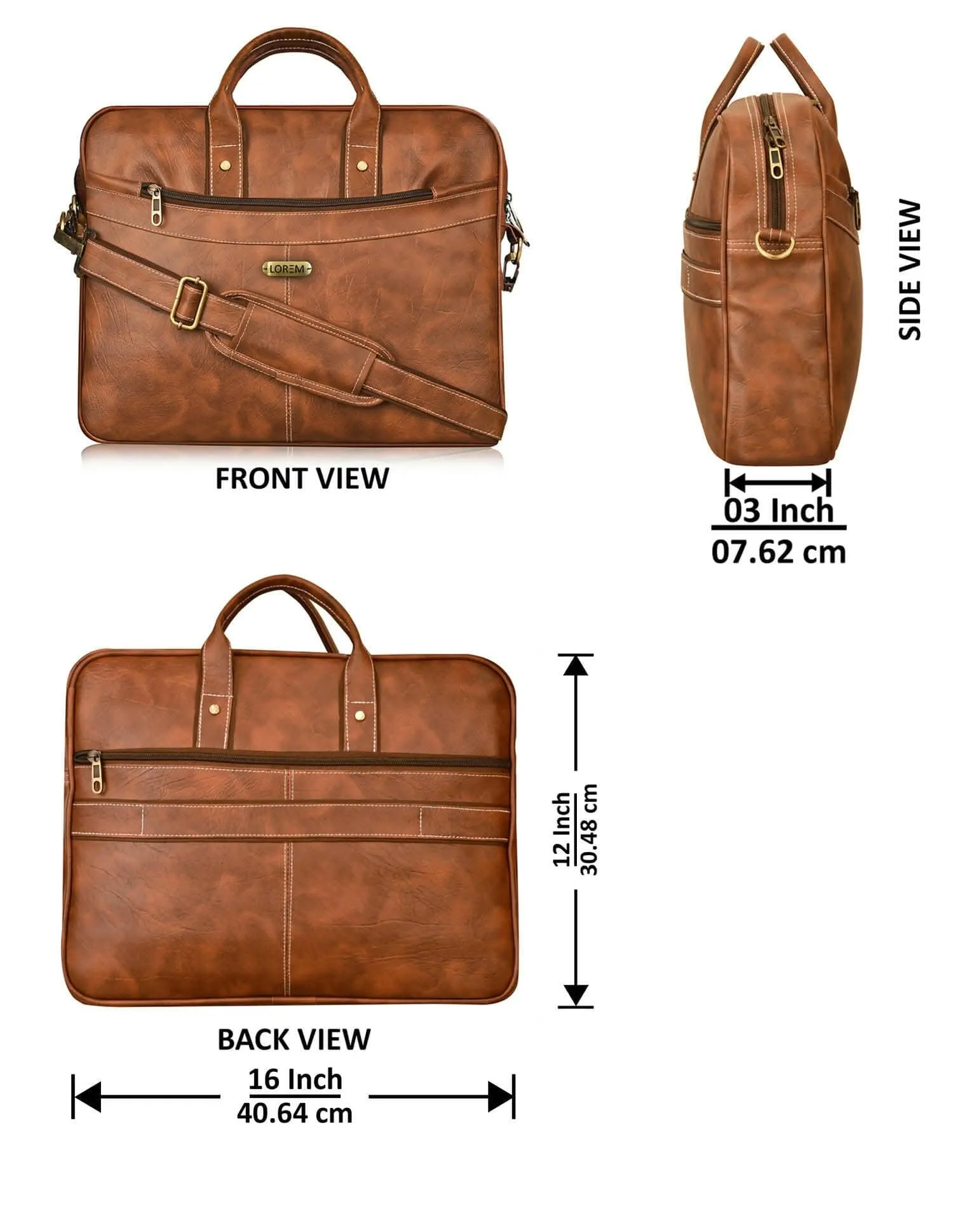 LOREM Tan Faux Leather Laptop Messenger Bag (unisex, 10L, BG14)