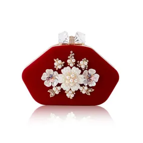 Luxy Moon Beaded Flower Velvet Evening Bag