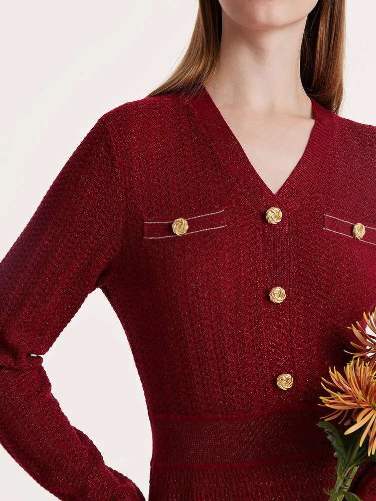 Machine Washable Wool V-Neck Knit Dress