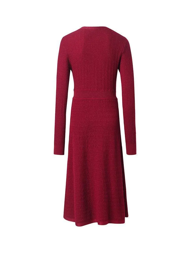 Machine Washable Wool V-Neck Knit Dress