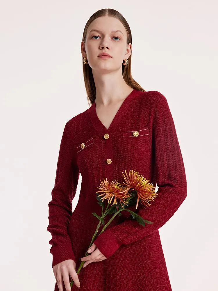 Machine Washable Wool V-Neck Knit Dress